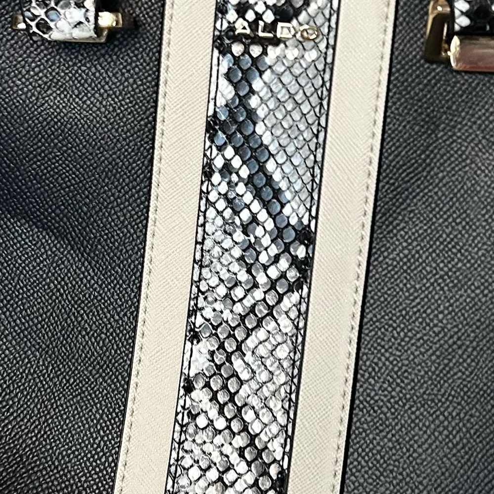 ALDO Black Satchel Handbag with Snake Print Handles & Crossbody Strap - Picture 4 of 9